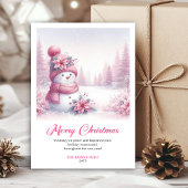 Cartes Pour Fêtes Annuelles Sweet Pink Snowman Printable Festive Scene Greetin