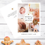 Cartes Pour Fêtes Annuelles Sweet Star 4 Photo Joyeux et brillant Noël<br><div class="desc">Cette carte de vacances de Noël aux photos douces a un style minimaliste et dispose de quatre photos personnalisables placées dans le collage et la typographie élégante fantaisie pour l'en-tête dans un cercle : joyeux et lumineux. Il y a aussi une mignonne star de pain d'épice jaune moutarde festive !...</div>