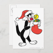 Cartes Pour Fêtes Annuelles Sylvester Chat avec Stocking (Devant / Derrière)