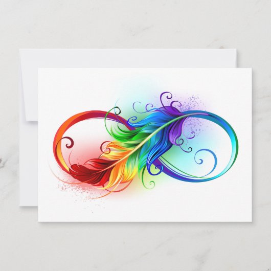 Cartes Pour Fêtes Annuelles Symbole d'infini avec plume arc-en-ciel (Devant)