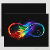 Cartes Pour Fêtes Annuelles Symbole d'infini avec plume arc-en-ciel (Devant / Derrière)