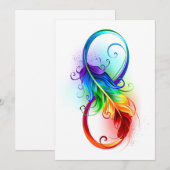 Cartes Pour Fêtes Annuelles Symbole d'infini avec plume arc-en-ciel (Devant / Derrière)