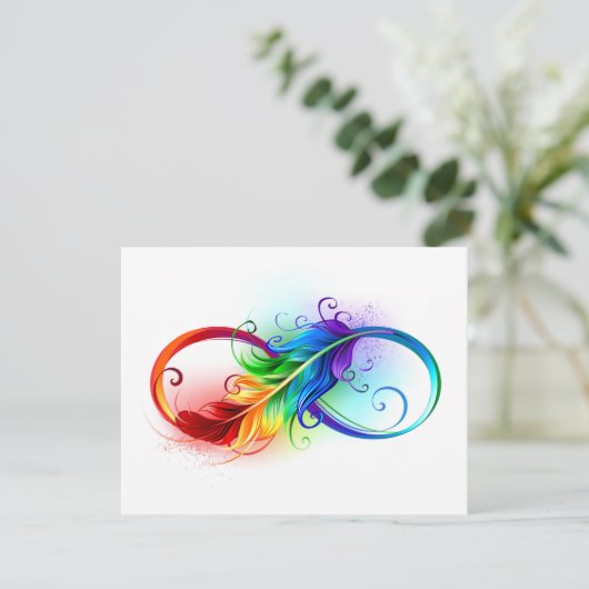 Cartes Pour Fêtes Annuelles Symbole d'infini avec plume arc-en-ciel (Debout devant)