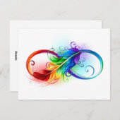 Cartes Pour Fêtes Annuelles Symbole d'infini avec plume arc-en-ciel (Devant / Derrière)