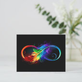 Cartes Pour Fêtes Annuelles Symbole d'infini avec plume arc-en-ciel (Debout devant)