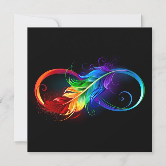 Cartes Pour Fêtes Annuelles Symbole d'infini avec plume arc-en-ciel (Devant)