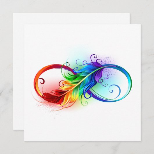 Cartes Pour Fêtes Annuelles Symbole d'infini avec plume arc-en-ciel (Devant / Derrière)
