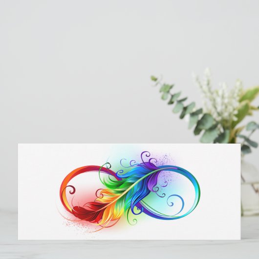 Cartes Pour Fêtes Annuelles Symbole d'infini avec plume arc-en-ciel (Debout devant)
