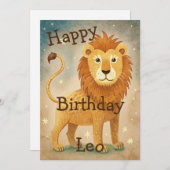 Cartes Pour Fêtes Annuelles SYMBOLE Zodiaque Cute Leo Anniversaire (Devant / Derrière)