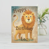 Cartes Pour Fêtes Annuelles SYMBOLE Zodiaque Cute Leo Anniversaire (Debout devant)