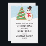 Cartes Pour Fêtes Annuelles Sympa Snowman Tree Cookie Illustration Noël<br><div class="desc">Cette carte de voeux de Noël mignonne et moderne est parfaite pour la saison d'hiver. Il comporte un biscuit de Noël rouge, blanc et vert dessiné à la main, et un biscuit de Noël noir blanc, et un biscuit de bonhomme de neige rouge sur un lit de neige blanc, de...</div>