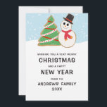 Cartes Pour Fêtes Annuelles Sympa Snowman Tree Cookie Illustration Noël<br><div class="desc">Cette carte de voeux de Noël mignonne et moderne est parfaite pour la saison d'hiver. Il comporte un biscuit de Noël rouge, blanc et vert dessiné à la main, et un biscuit de Noël noir blanc, et un biscuit de bonhomme de neige rouge sur un lit de neige blanc, de...</div>
