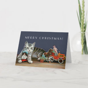 Cartes Pour Fêtes Annuelles Tabby Argent Chat - Art de Noël Vintage