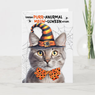 Cartes Pour Fêtes Annuelles Tabby Argent Halloween Chat PURRanormal MEOWolween