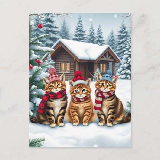 Cartes Pour Fêtes Annuelles Tabby Cats in Preppy Winter Attire and Hat Winter (Devant)