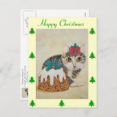 Cartes Pour Fêtes Annuelles tabby gris chaton mignon lécher patte noël (Devant / Derrière)