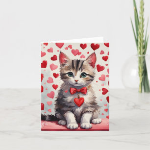 Cartes Pour Fêtes Annuelles Tabby Kitten & Hearts Meow velous Valentine Card