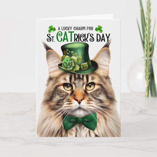 Cartes Pour Fêtes Annuelles Tabby Maine Coon St CATrick's Day Lucky Charm (Devant)