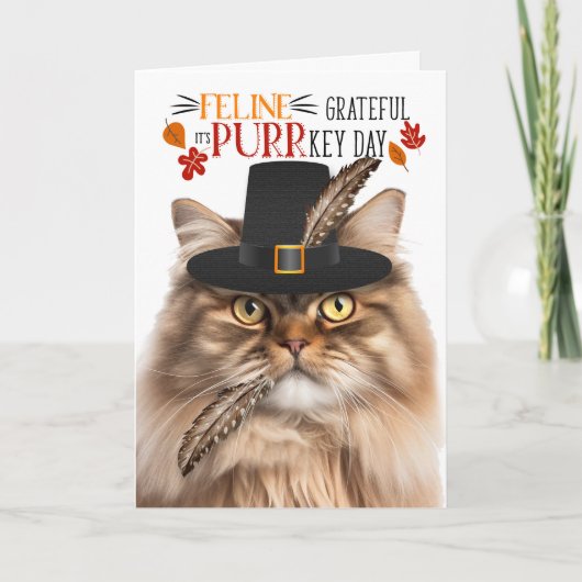 Cartes Pour Fêtes Annuelles Tabby Perse Brown Chat Grateful pour PURRkey Day (Devant)