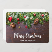 Cartes Pour Fêtes Annuelles Table de Noël rustique avec pin et neige (Devant / Derrière)