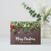 Cartes Pour Fêtes Annuelles Table de Noël rustique avec Pine & Snow (Debout devant)
