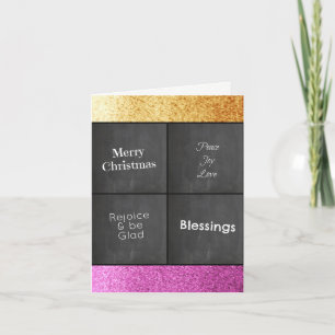 Cartes Pour Fêtes Annuelles Tableau Noir Or et Rose Faux Paillettes Noël