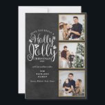 Cartes Pour Fêtes Annuelles Tableau photo triple du Holly Jolly Chalkboard<br><div class="desc">Un élégant design de vacances de collage photo triple Holly Jolly à personnaliser avec vos photos préférées dans des cadres dorés,  message,  noms et année sur un fond de tableau noir. Le verso présente des flocons de neige qui tombent sur un fond de tableau noir assorti. Conçu par Thisisnotme©</div>
