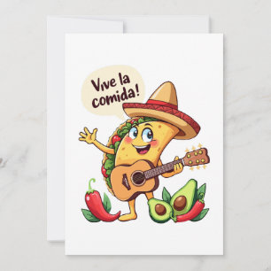 Cartes Pour Fêtes Annuelles Taco Fiesta mit Gitarre und hispanischem Flair