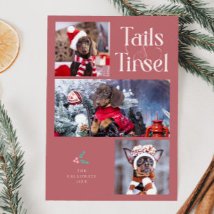 Cartes Pour Fêtes Annuelles Tails & Tinsel Chien Photo Noël rose