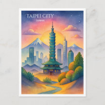 Taipei City Taiwan Skyline Aquarelle