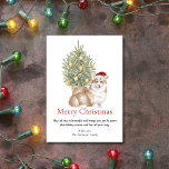 Cartes Pour Fêtes Annuelles Tan Corgi et le chien des animaux de compagnie de<br><div class="desc">Cette adorable carte de Noël à thème de corgi présente un corgi blanc et bronzé portant un chapeau de Père Noël assis devant un sapin éclairé. L'accueil sur la carte dit "Joyeux Noël" "Que tout ce qui est beau et vous apporte la joie soit à vous cette saison des fêtes...</div>