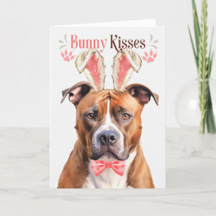 Cartes Pour Fêtes Annuelles Tan Pit Bull Dog dans Bunny Ears pour Pâques