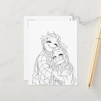 Cartes Pour Fêtes Annuelles Tanjiro et Nezuko s'étreignent