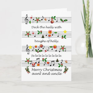 Cartes Pour Fêtes Annuelles Tante et oncle Christmas Music Deck The Halls