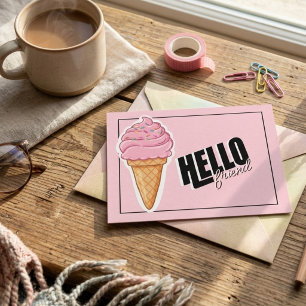 Cartes Pour Fêtes Annuelles Taper de glace rose Typographie Bonjour l'ami