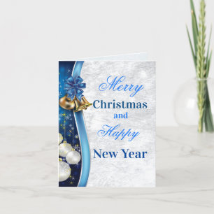 Cartes Pour Fêtes Annuelles Tarjeta de Navidad Azul y dorado