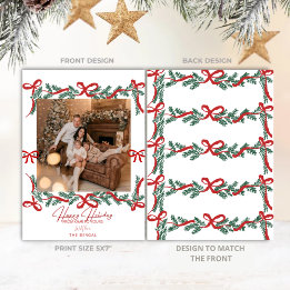 Cartes Pour Fêtes Annuelles Tarjeta Festiva Garland Bows Red