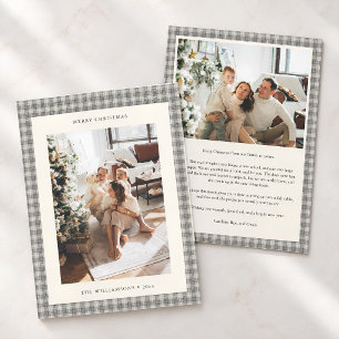 Cartes Pour Fêtes Annuelles Tartan à carreaux gris neutre Photo Lettre Noël