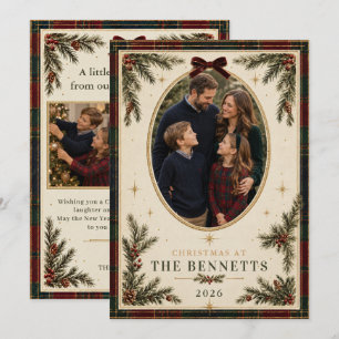 Cartes Pour Fêtes Annuelles Tartan à carreaux traditionnel Photo de famille No