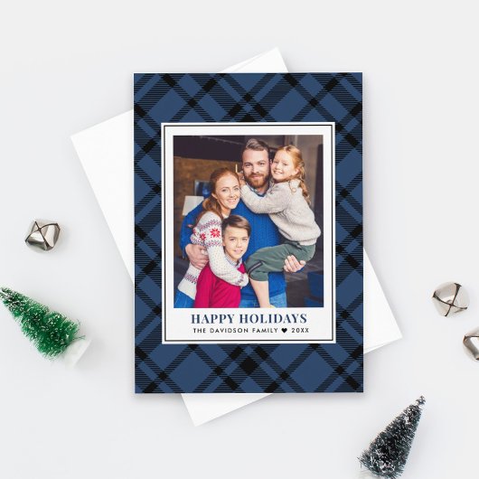 Cartes Pour Fêtes Annuelles Tartan Bleu Rustique Marine Plaid Happy Holidays P