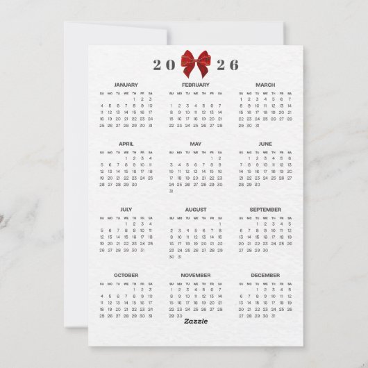 Cartes Pour Fêtes Annuelles Tartan Bow 2026 Calendrier Joyeux Calendrier de No (Dos)