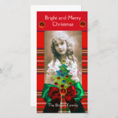 CARTES POUR FÊTES ANNUELLES TARTAN ÉCOSSAIS, ARBRE DE NOËL ET BOIS VERT ROUGE (Devant / Derrière)