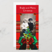 CARTES POUR FÊTES ANNUELLES TARTAN ÉCOSSAIS, ARBRE DE NOËL ET BOIS VERT ROUGE (Devant / Derrière)