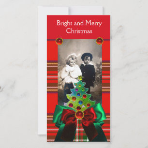 CARTES POUR FÊTES ANNUELLES TARTAN ÉCOSSAIS, ARBRE DE NOËL ET BOIS VERT ROUGE