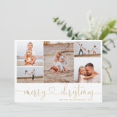 Cartes Pour Fêtes Annuelles Tartan Gold Joyeux Noël Script 5 Photo Collage (Debout devant)