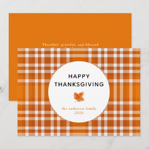 Cartes Pour Fêtes Annuelles Tartan Plaid   Bon thanksgiving Feuilles d'automne