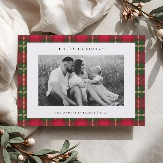 Cartes Pour Fêtes Annuelles Tartan Plaid Deux Côtes Famille Photo Noël