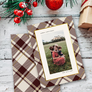Cartes Pour Fêtes Annuelles Tartan rouge beige et foncé Joyeux Noël Photo