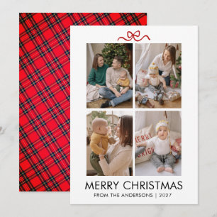 Cartes Pour Fêtes Annuelles Tartan Rouge Classique Plaid Multi Photo Noël