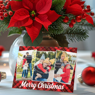 Cartes Pour Fêtes Annuelles Tartan rouge Joyeux Noël Noël 3 photo plié